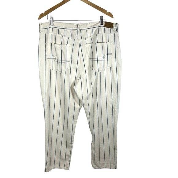 American Eagle Momjean White Blue Striped Plus Size 18 Boho‎ Casual Beach - Picture 2 of 9